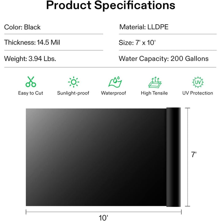 7 x 10 Feet Pond Liner, 14.5 Mil Durable LLDPE Pond Liners for Koi Ponds, Aquaculture and Water Gardens, Black - Just Closeouts Canada Inc.