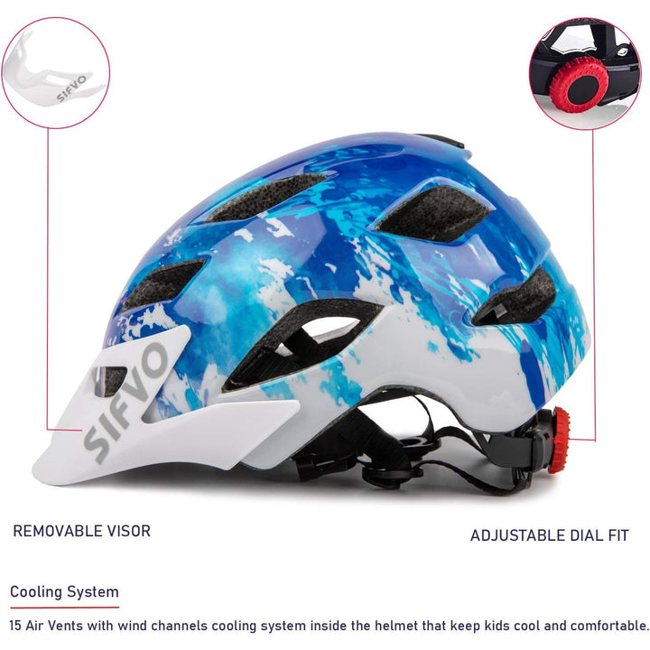 Kids Bike Helmet for Boys and Girls 5-14, With Removable Visor, Multi-Sport Safe and Comfortable (50-57cm), Navy Blue