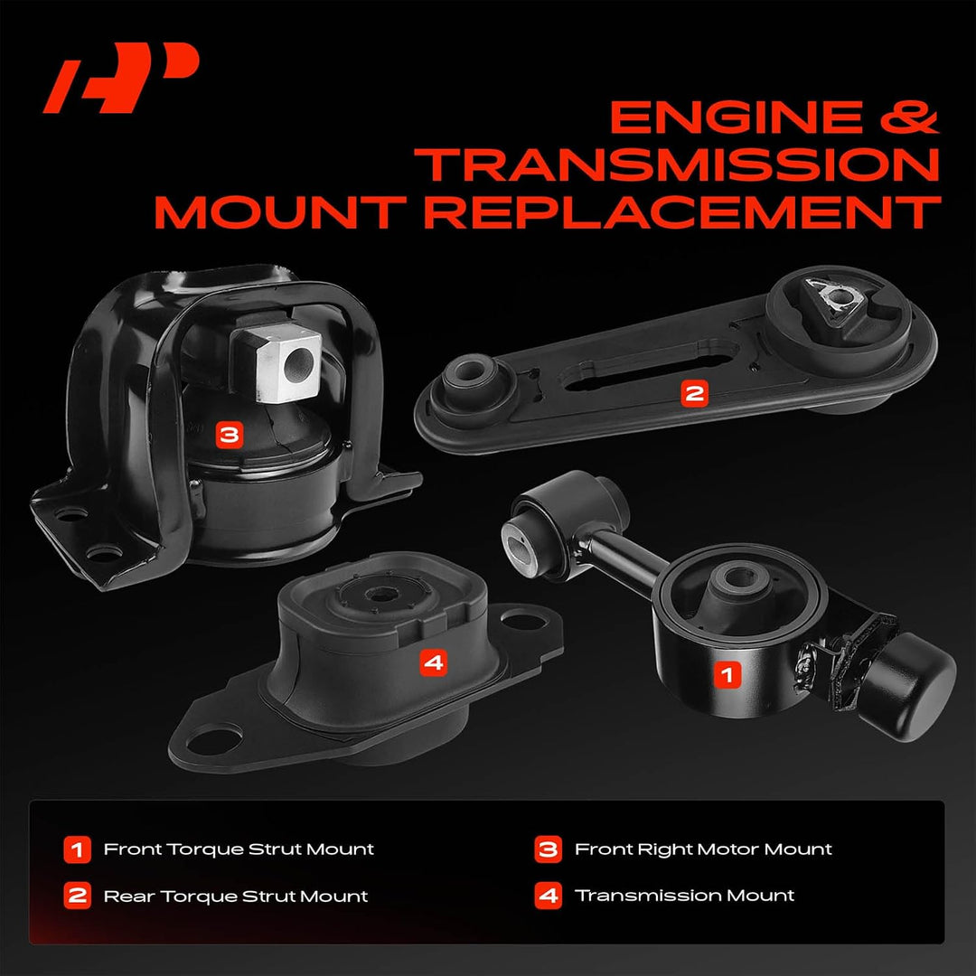 Engine Motor Mount and Transmission Mount Kit Compatible with Nissan Versa 2007-2012, Cube 2009-2014, L4 1.8L, 4-PC Set, Replace# 11360-EL00A, 11350-EL00A
