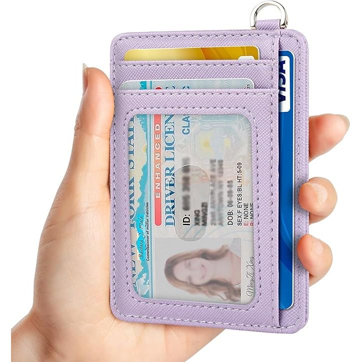 Slim Minimalist Front Pocket Wallet, RFID Blocking Credit Card Holder Wallet with Detachable D-Shackle for Men Women, Lilac