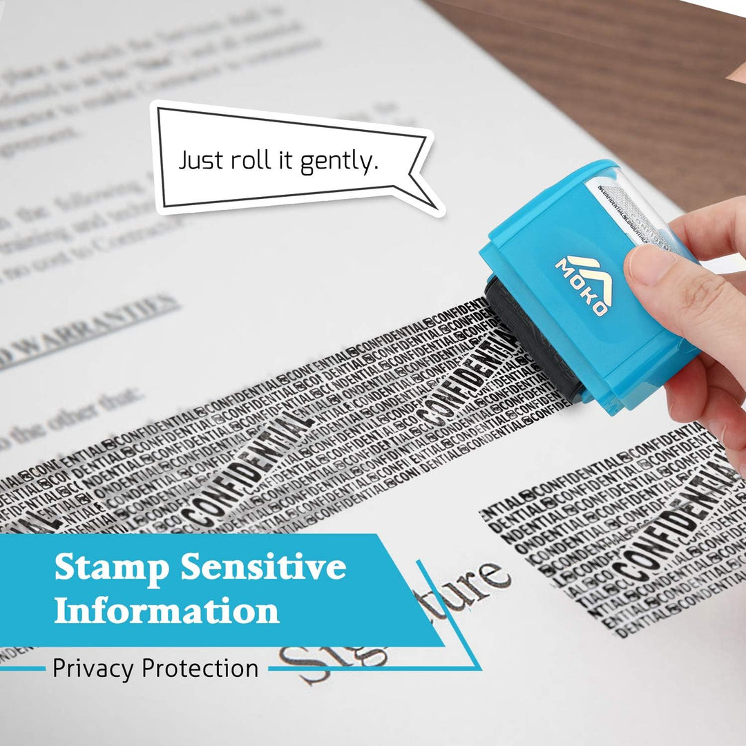 Identity Theft Protection Stamp Roller, Refillable Self Inking Wide Roller Security Stamp, Private & Confidential Stamp Roller for Personal Information Blackout, Large Size, Blue