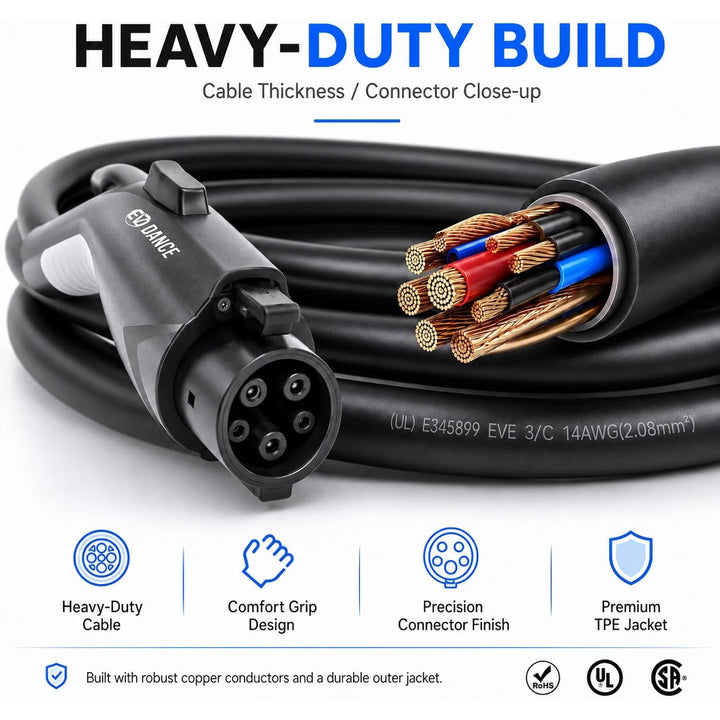 EV Charger Extension Cable, J1772 Extension Cable 50A 40FT Charging Cord for Electric Vehicle 110V-240V Compatible for All SAE J1772 Chargers
