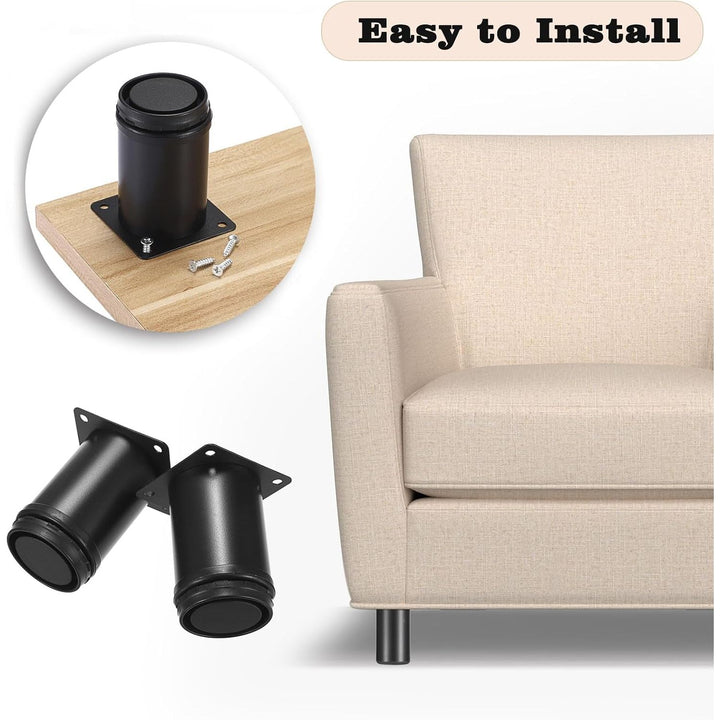 8Pcs 3 Inch Adjustable Metal Furniture Legs Stainless Steel Furniture Cabinet Legs Heavy Duty Replacement Sofa Support Legs Sofa Feet Furniture Feet for Worktop, Unit, Desk Table, Couch, Black