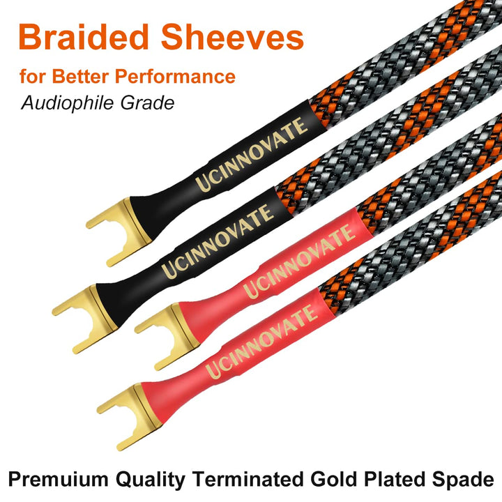 4 x HiFi OFC Speaker Jumper Cable with Spade, 21cm Speaker Cable Bridge Bi-Wire Speaker Jumper Plates, 11AWG Cable Bridge to Speaker Cable Terminals with 8 Gold Plated Spade