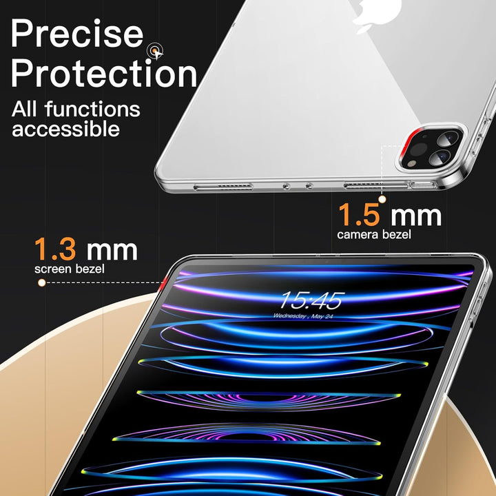Case for iPad Pro 11-Inch 2022/2021/2020 Model (4th/3rd/2nd Generation), Soft TPU Transparent Slim Shockproof Tablet Cover, Support Pencil 2nd Charging (Clear)