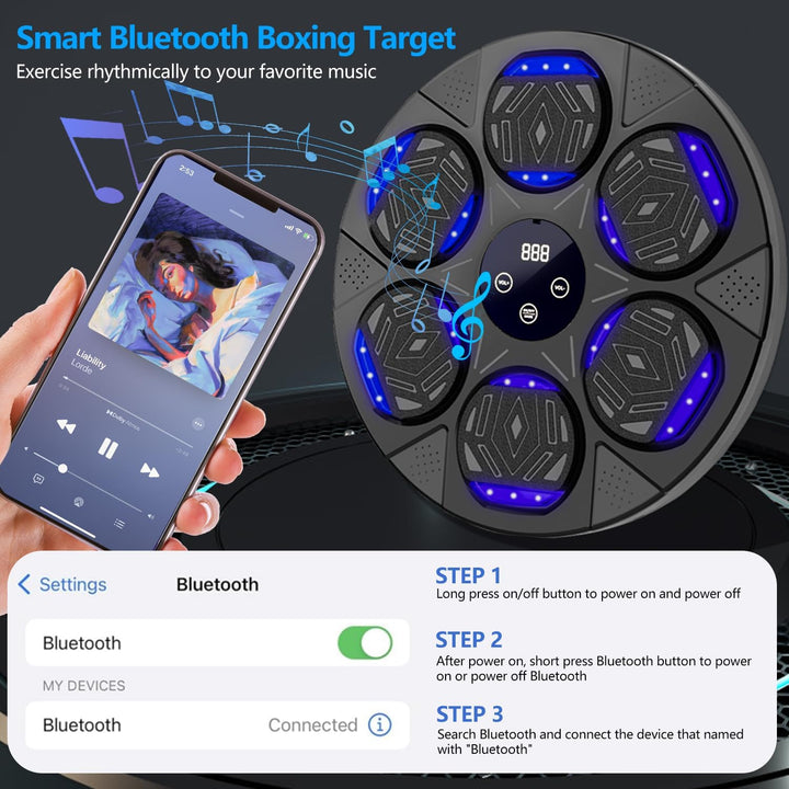 Smart Music Boxing Machine with Premium Boxing Gloves, Bluetooth Training Machine with LED Electronic Wall Mounted, Home Workout Boxing Target Machine for Adults and Kids