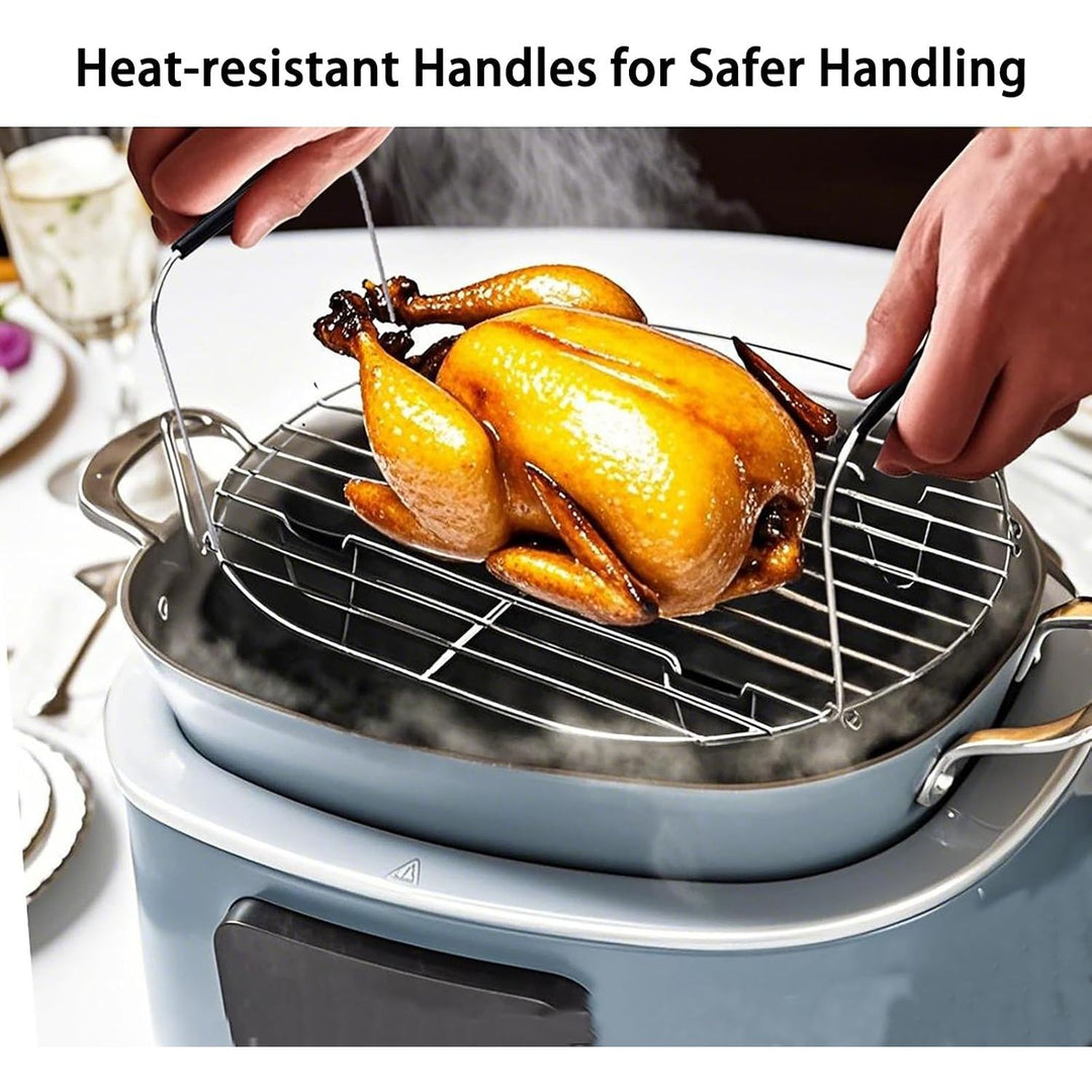 Steam and Roast Rack Compatible with Ninja Foodi Possible Cooker Pro 8.5 Qt MC1000, MC1001, MC1010 Series Slow Oval Pot, Stainless Steel Rack with Silicone Feet and Handles