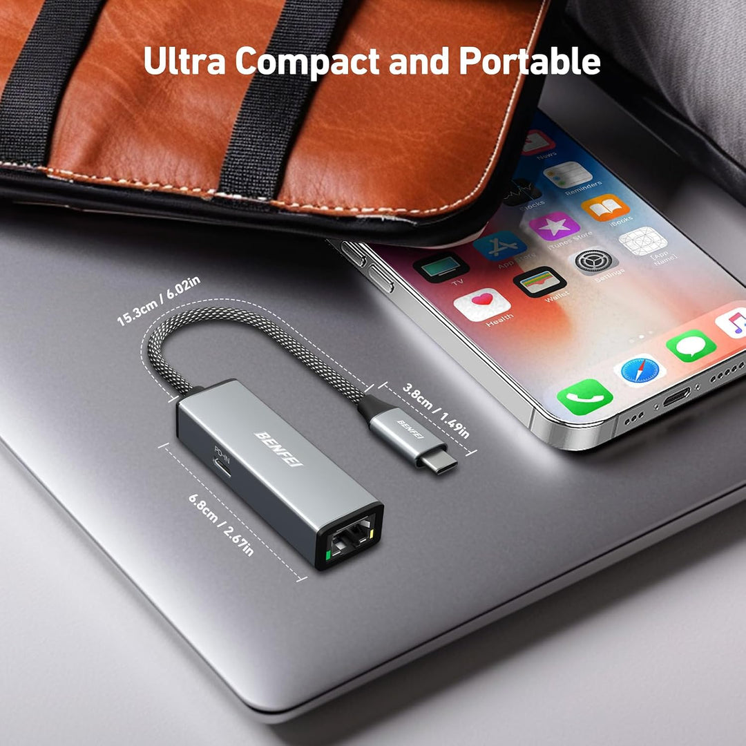USB-C to Ethernet Gigabit Adapter with 100W Power Delivery, Thunderbolt 3/4 to RJ45 Ethernet LAN Network Adapter Compatible with iPhone 15 Pro/Max, MacBook Pro/Air 2023, iPad Pro, iMac