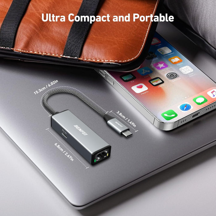 USB-C to Ethernet Gigabit Adapter with 100W Power Delivery, Thunderbolt 3/4 to RJ45 Ethernet LAN Network Adapter Compatible with iPhone 15 Pro/Max, MacBook Pro/Air 2023, iPad Pro, iMac