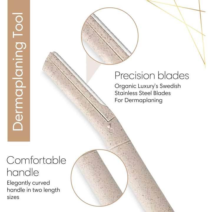 Dermaplane Face Razor Tool - Biodegradable- Swedish Stainless Steel-For exfoliation and Hair removal- Men and Woman -12 pc. Organic Luxury