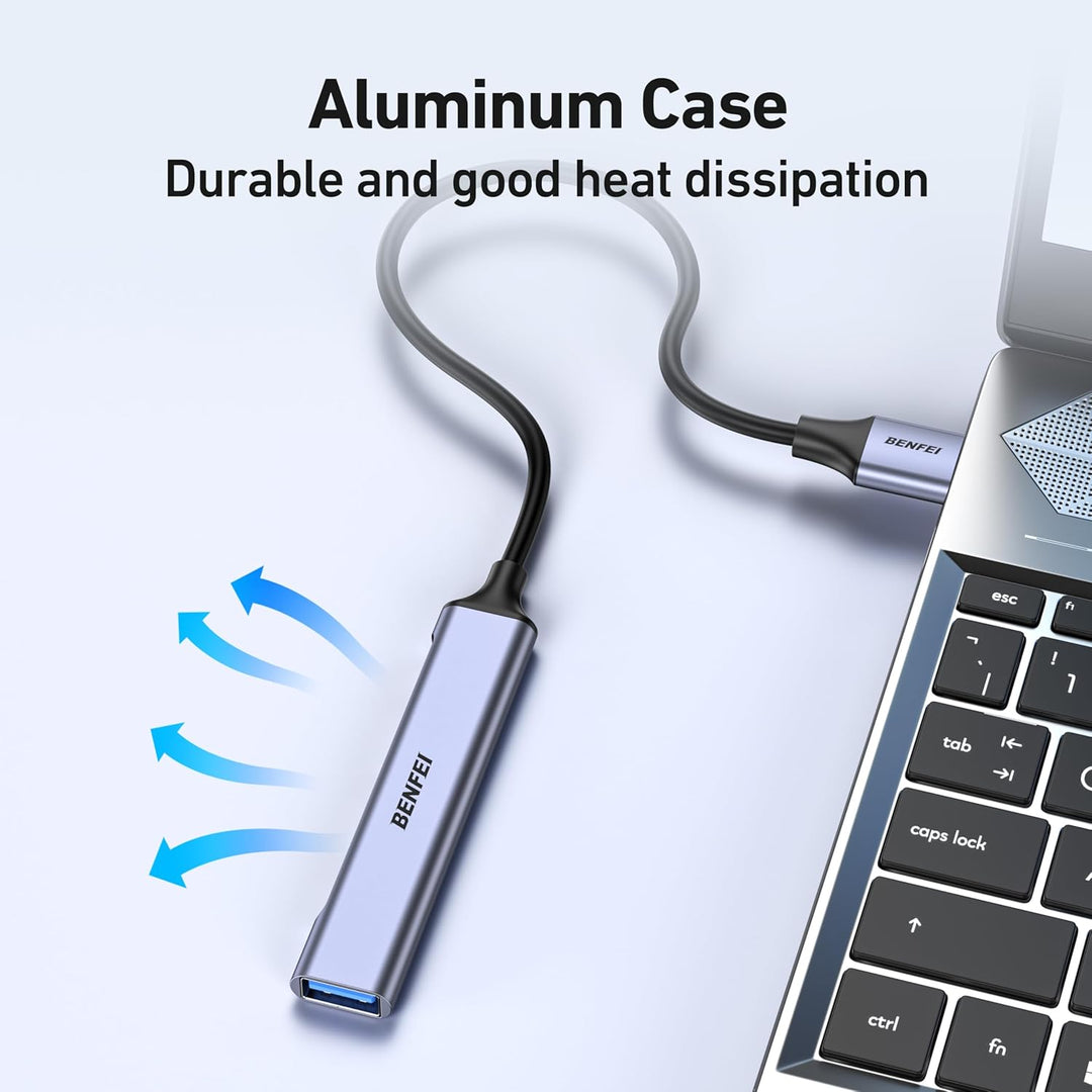 4-Port USB Hub: 1x 10Gbps USB 3.2 + 3X USB 2.0- for Mouse, Keyboard, Flash Drive, Printer - Compatible with Laptop, PC, Xbox, PS5