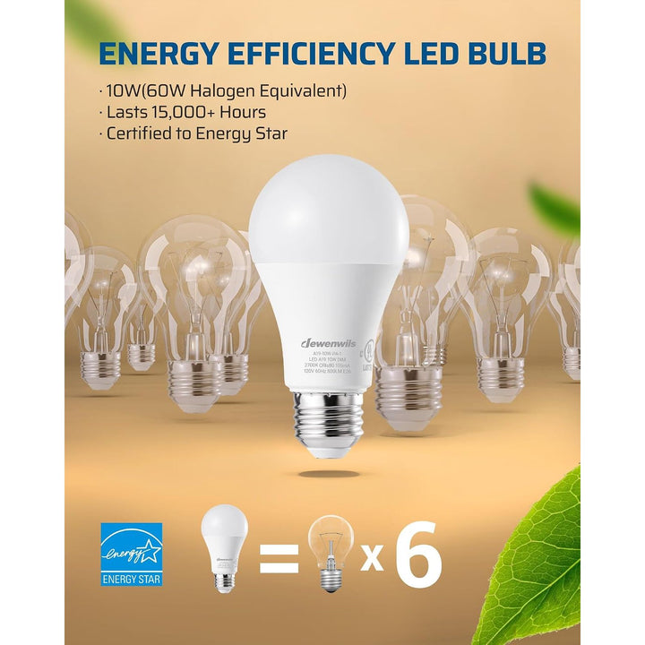 4-Pack Dimmable LED A19 Light Bulb, Soft White Light with Warm Glow, 800 Lumen, 2700K, 10W (60 Watt Equivalent), E26 Medium Screw Base, UL Listed