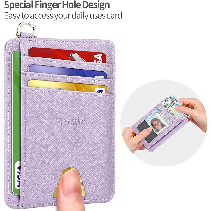 Slim Minimalist Front Pocket Wallet, RFID Blocking Credit Card Holder Wallet with Detachable D-Shackle for Men Women, Lilac