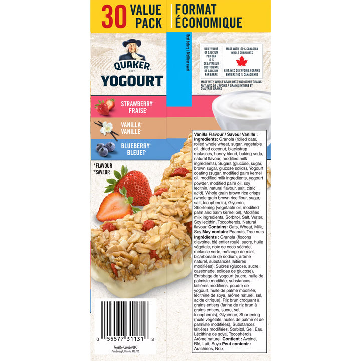 Quaker Yogurt Variety Pack Strawberry Blueberry Vanilla 30 Granola Bars, 1.05kg