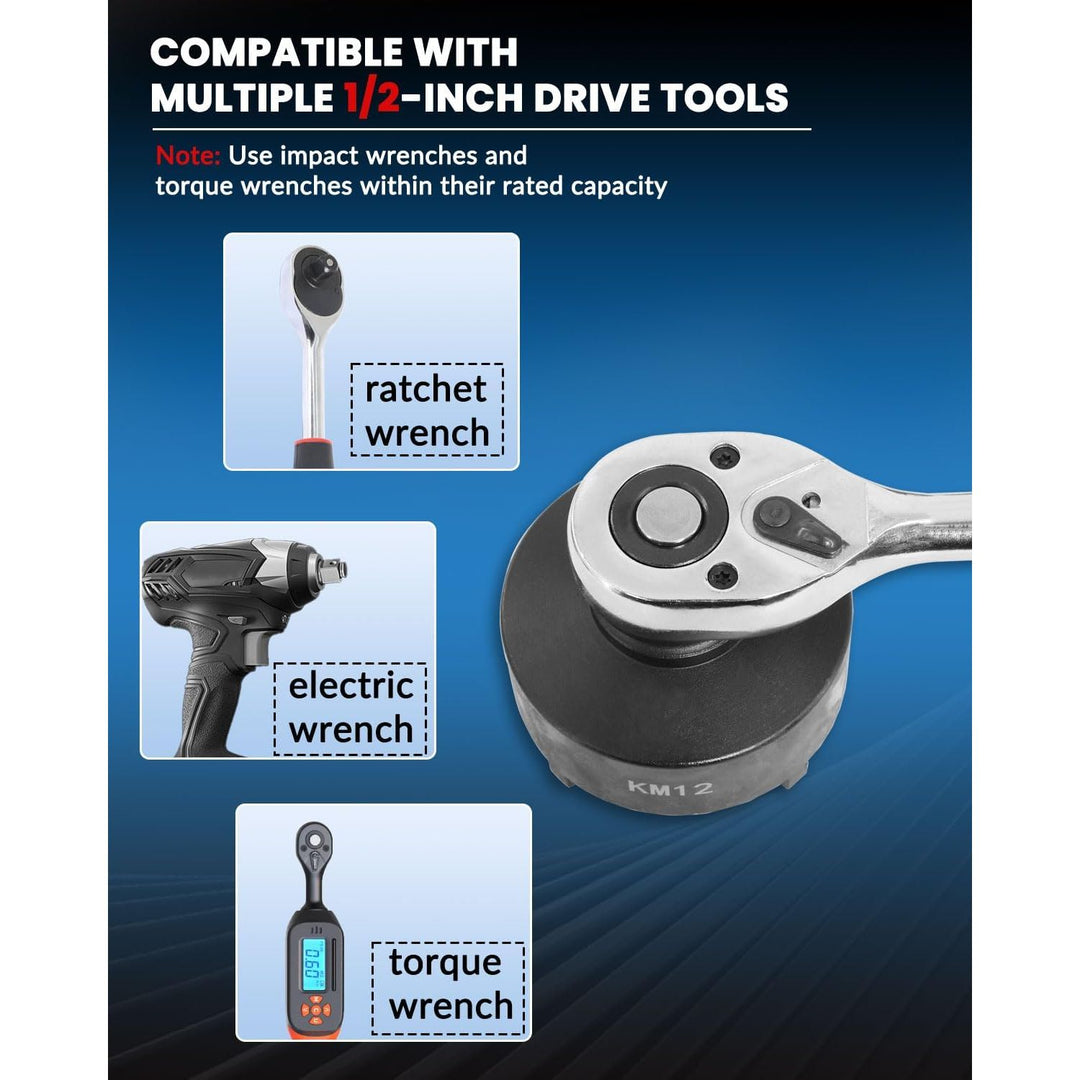 13pc Spindle Nuts Socket Kit Ball Joints Axle Locknut Remove Install Locking Hub Socket for KM Groove Nuts, 4 Teeth Exterior with 1/2'' 21.5mm 25mm 30mm 32.5mm 36mm 43mm 48.5mm 57mm 62.5mm 69mm 76mm