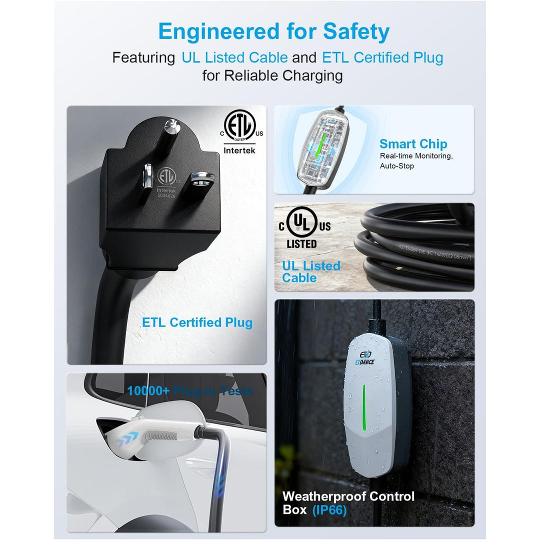 Level 1 EV Charger - J1772 Electric Car Charger with 25FT Cable, 16A 240V/12A 110V Portable EV Charger for Home, NEMA 6-20 & NEMA 5-15 Plug-in Hybrid Car Charger, IP66 Waterproof