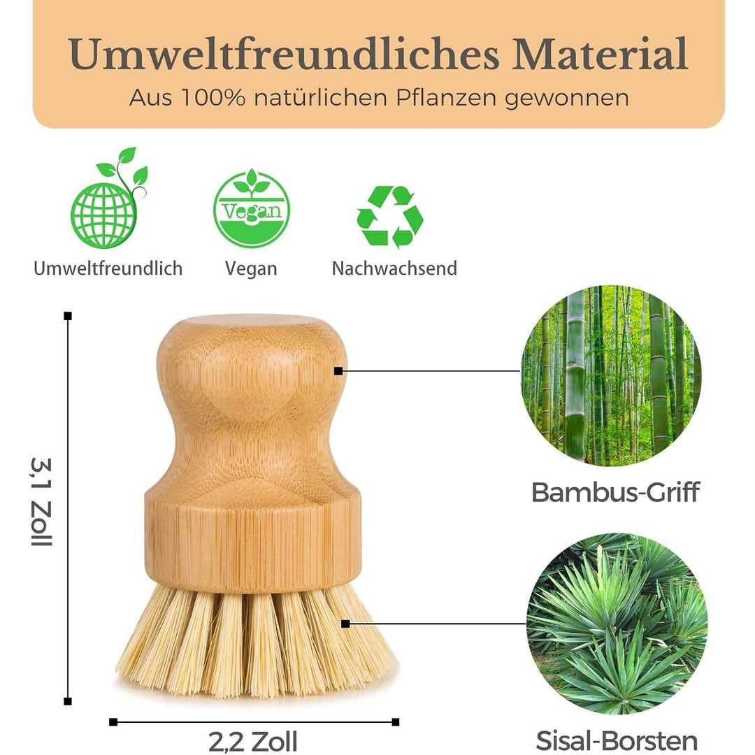 Natural Bamboo Brush, 2Pcs Sisal Scrub Brush with Ceramic Dish
