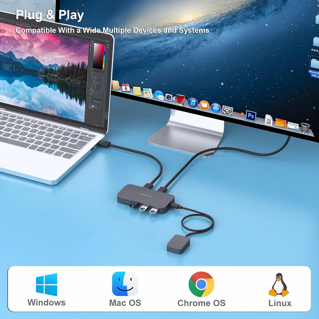 USB 3.0 Switch, USB Switcher 2 Computers Share 3*USB 3.0 and 1*USB C with Remote Control for PC Mouse Keyboard Printer Scanner, USB KVM Switch Selector Compatible with Windows, Mac, Linux