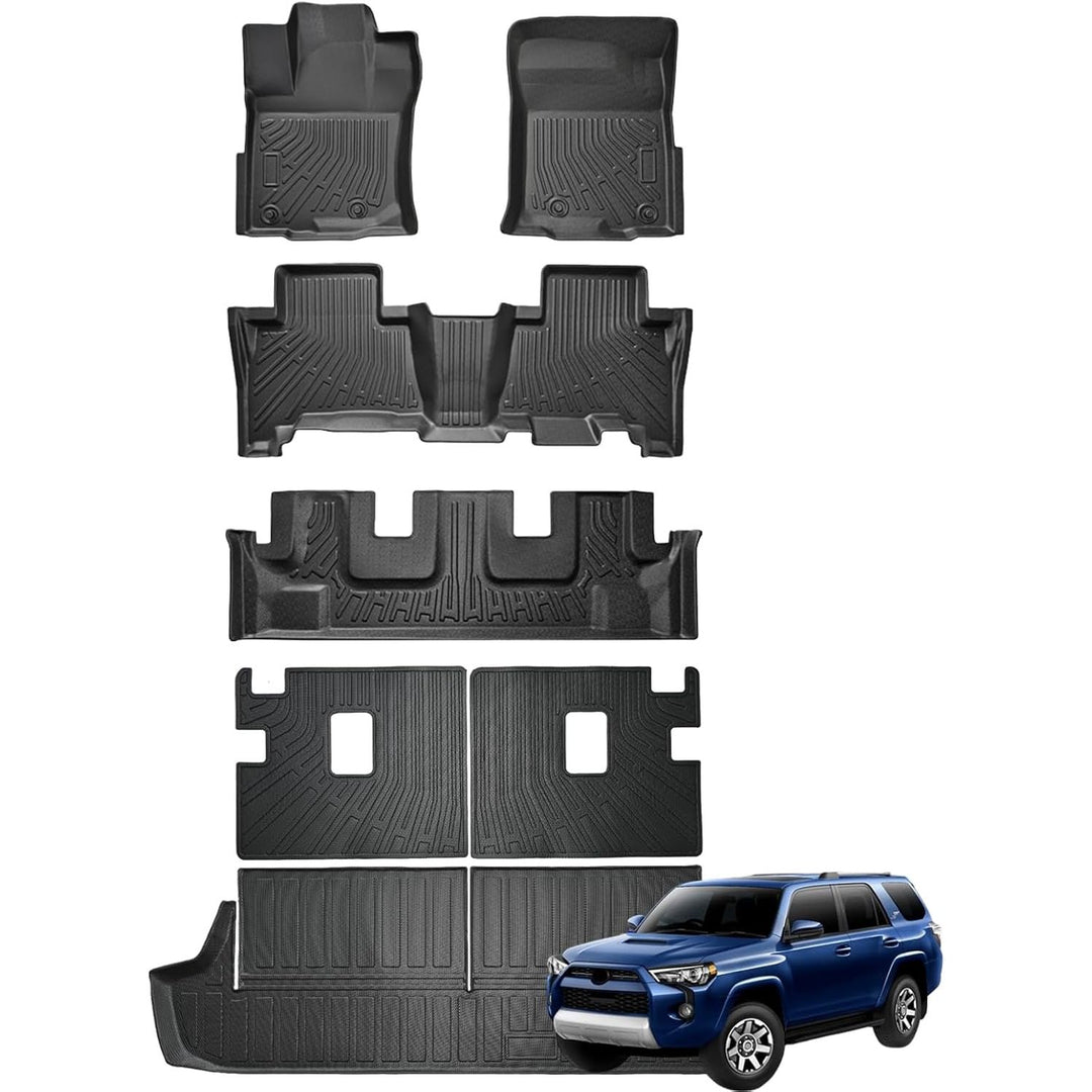 Floor Mats for Toyota 4Runner 2010-2024 Floor Mats & Cargo Liner with Backrest Mat Full Set 7 Seater All Weather Protection TPE for Toyota 4Runner Accessories Waterproof Heavy