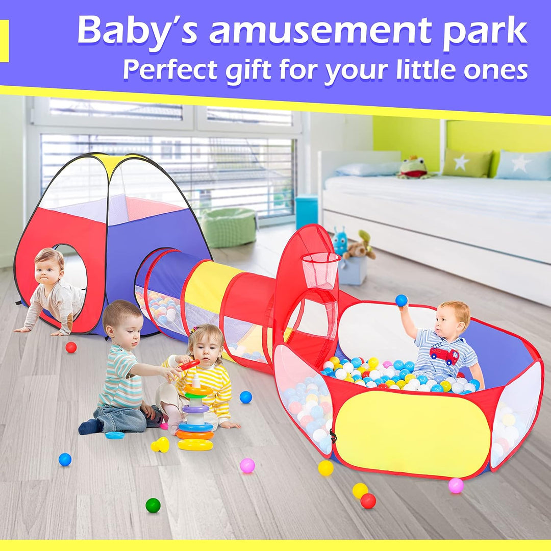 3pc Ball Pit for Toddlers with Kids Play Tent Baby Tunnel, Toys for Boys and Girls Indoor Outdoor, Pop Up Kids Fort Playhouse, Balls NOT Included (Classic)