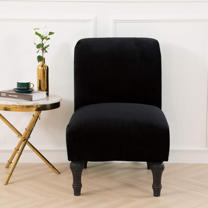 Stretch Armless Chair Slipcovers, Water-Repellent Armless Accent Chair Covers Protector Removable Washable for Living Room Hotel Restaurant (B-Black, 1 PCS)