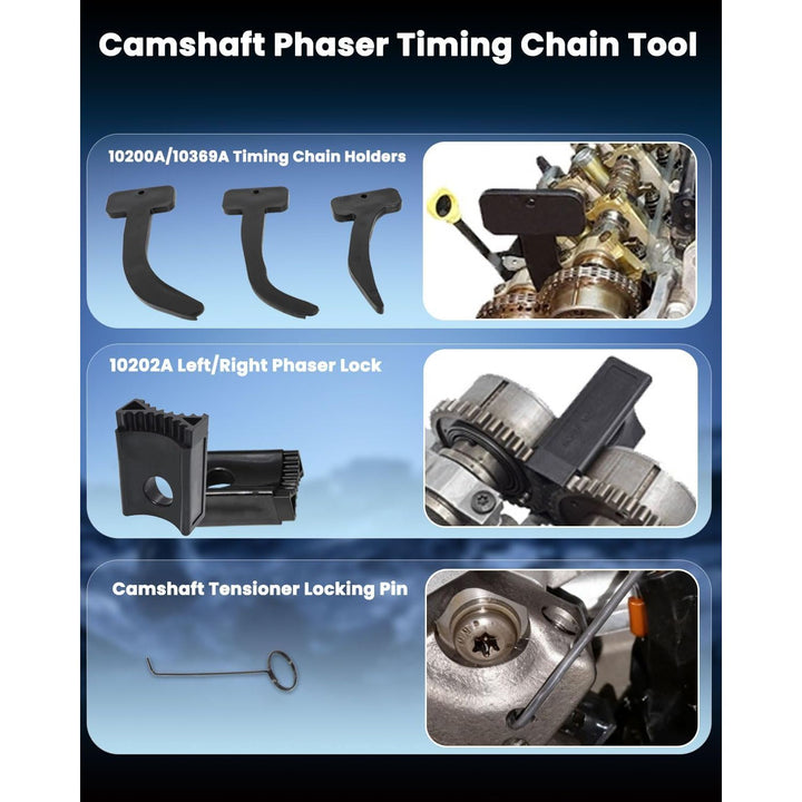 Camshaft Phaser Timing Chain Tool Camshaft Holding Tool Crankshaft Pulley Wrench Compatible with VW Jeep Chrysler Dodge 3.6L Pentastar Engine Replace 10200A 10202 10369 10198A 2025200090