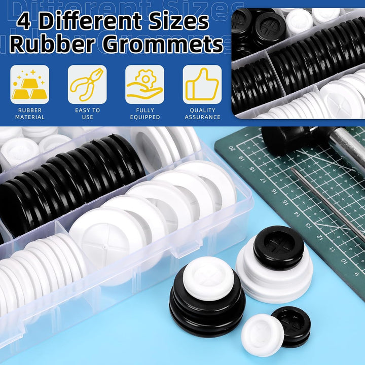 76pcs 5/8"(16mm) 13/16"(20mm) 1"(25mm) 1-3/16"(30mm) Black and White Rubber Grommet Set, Double Sided Round Rubber Hole Plugs Closed Firewall Hole Plug Rubber Gasket for Wire Protection