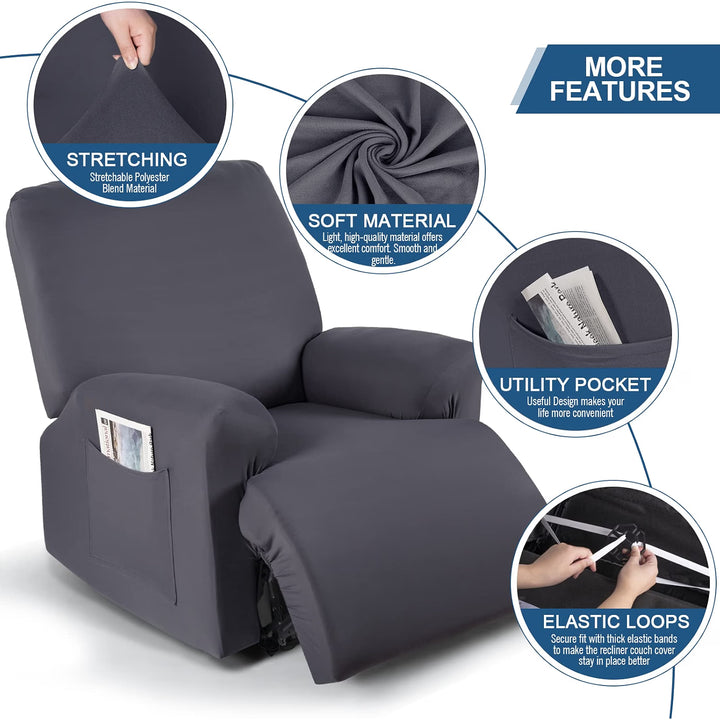 Recliner Chair Covers Stretch Recliner Covers for Recliner Chair with Arms, Soft Polyester Fabric Reclining Chair Cover 3-Pieces Furniture Protector - Fits Most Recliner Sizes (Dark Gray)