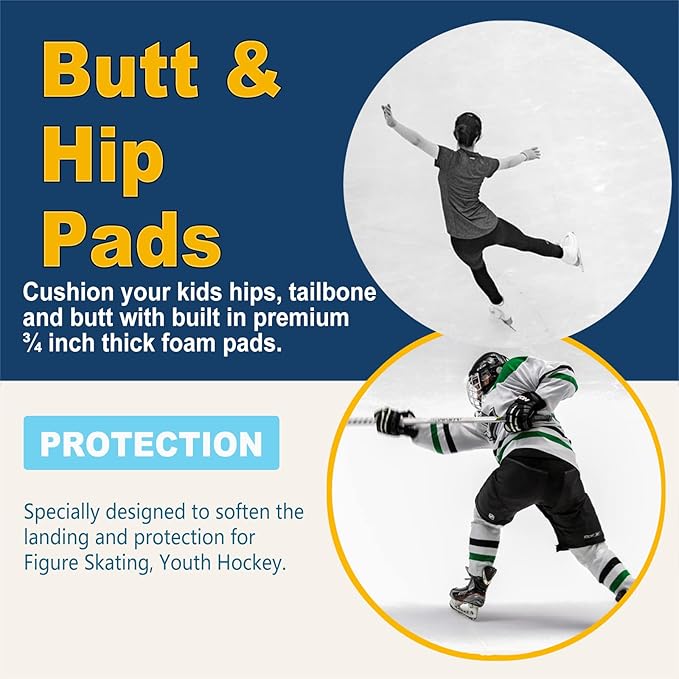 Kids Butt Pad Shorts for Skating Snowboarding Ski Hockey, Hip Tailbone Protective Padded Shorts for Youth Child, Medium