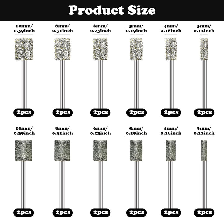 24pcs Diamond Drill Grinding Bit Compatible with Dremel Diamond File Sanding Set Stone Carving Rotary Tools Polishing Kits Glass Drill Bit 1/8" Shank Accessories for Wood Glass Ceramics Carving