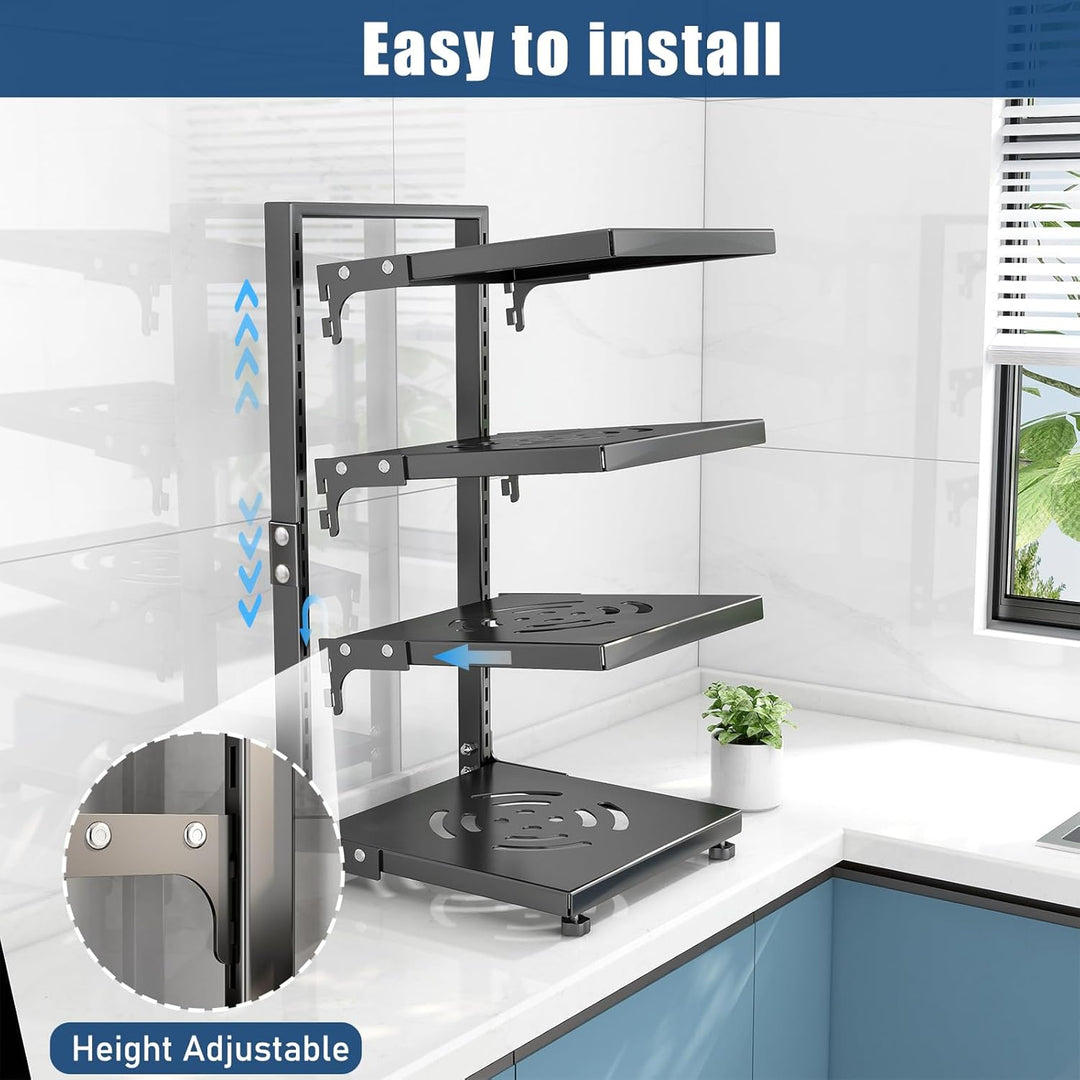 Pot Rack Organizers:4-Tier Adjustable Heavy Duty Pan Organizer for Cabinet ，Multiple Use Modes，Pot Rack & Pan Rack for Kitchen Counter and Cabinet
