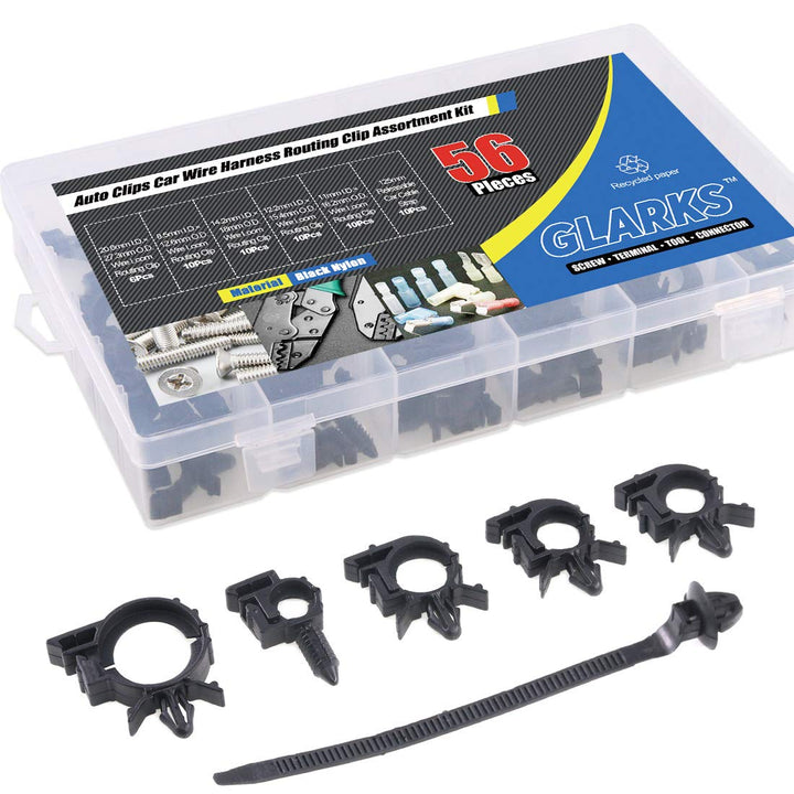 56-Pieces Auto Clips Car Wire Harness Routing Clip Assortment Kit for Honda GM Mazda, 6 Size from 3/8" to 3/4" Loom Clips