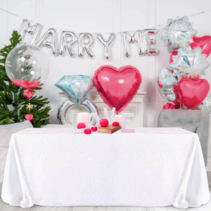 White Sequins Christmas Tablecloth 90x132 Inches Seamless Reversible Sequin Fabric Sequin Fabric for Table Overlays Wedding Birthday Family Gathering