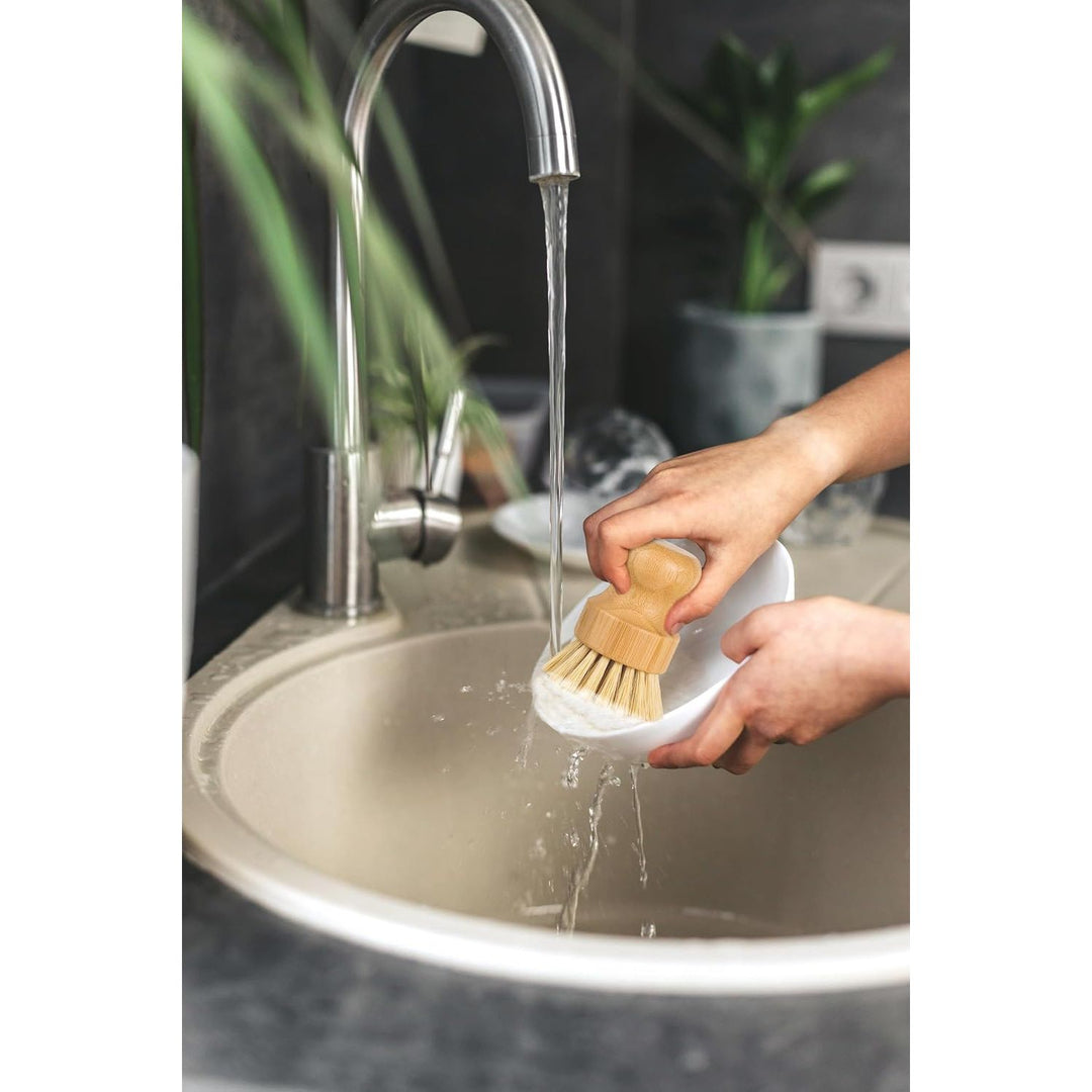 Natural Bamboo Brush, 2Pcs Sisal Scrub Brush with Ceramic Dish