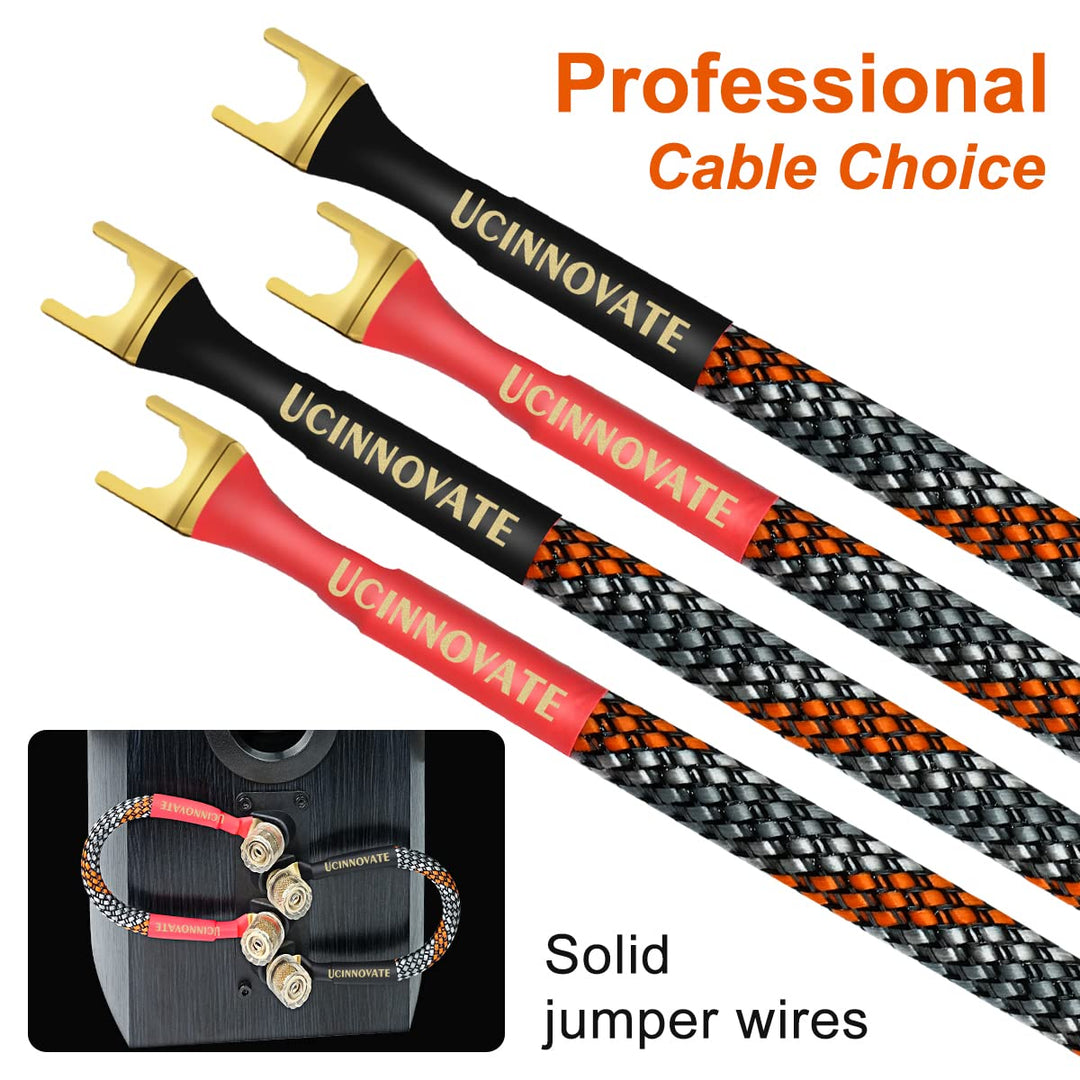 4 x HiFi OFC Speaker Jumper Cable with Spade, 21cm Speaker Cable Bridge Bi-Wire Speaker Jumper Plates, 11AWG Cable Bridge to Speaker Cable Terminals with 8 Gold Plated Spade
