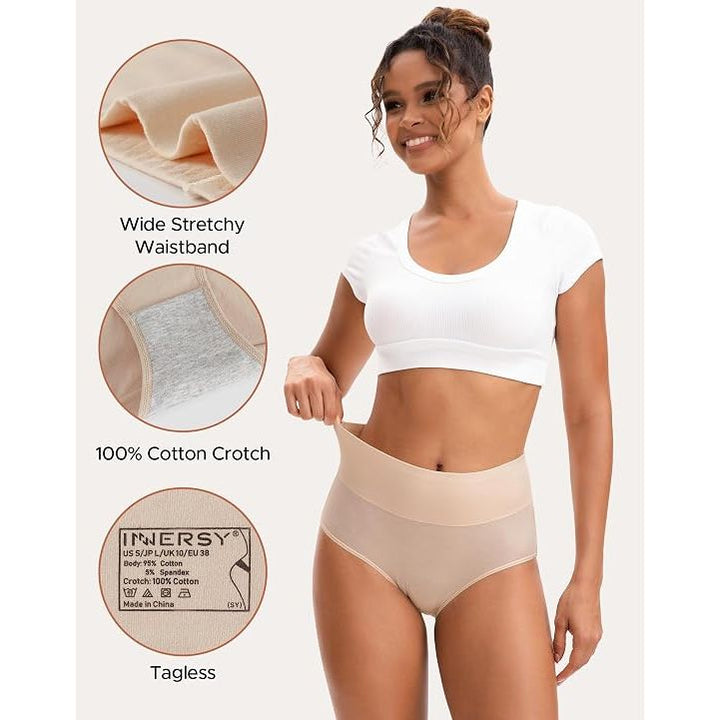 Womens High Waisted Underwear Cotton Plus Size Ladies Panties 5-Pack XL