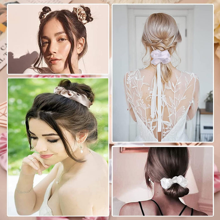7Pcs Bridesmaid Scrunchies, Satin Bridesmaid Proposal Gifts Hair Band Set, Bachelorette Party Elastics Hair Ties, Hair Ponytail Holders for Bridal Shower Gifts, Wedding Favors
