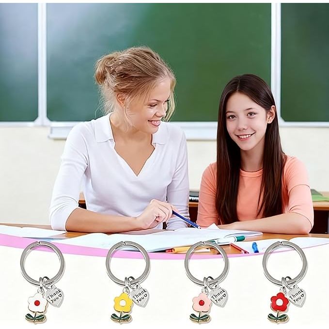 4 Set Thank You Gifts Keychain, Appreciation Gifts for Coworkers and Teachers, Christmas Gifts Thank You for Helping Me Grow Keychain