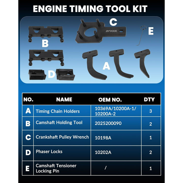 Camshaft Phaser Timing Chain Tool Camshaft Holding Tool Crankshaft Pulley Wrench Compatible with VW Jeep Chrysler Dodge 3.6L Pentastar Engine Replace 10200A 10202 10369 10198A 2025200090