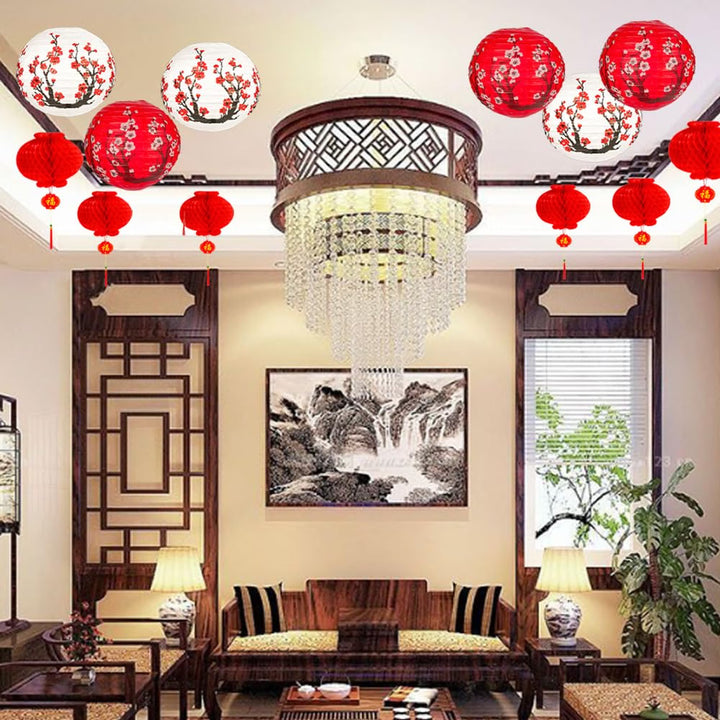 26Pack Chinese Japanese Paper Lanterns Red Cherry Blossom Hanging Paper Lantern Decoration, 30cm 20cm Hanging Lanterns for Asian Birthday Hibachi Wedding Baby Shower Party Lunar New Year Decor