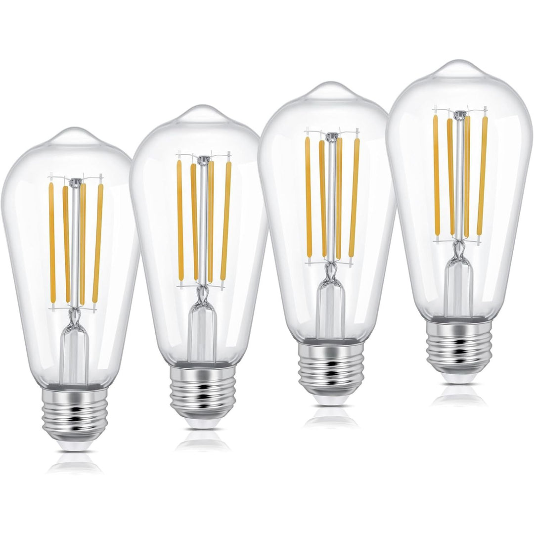 Vintage E26 LED 6W Edison Bulb Dimmable ST58 Light Bulbs 850LM Vintage Edison Clear Glass LED Filament Light Bulbs CRI90+, Clear Glass Style for Home, Offic (5000K-Daylight White, 4 Pack)