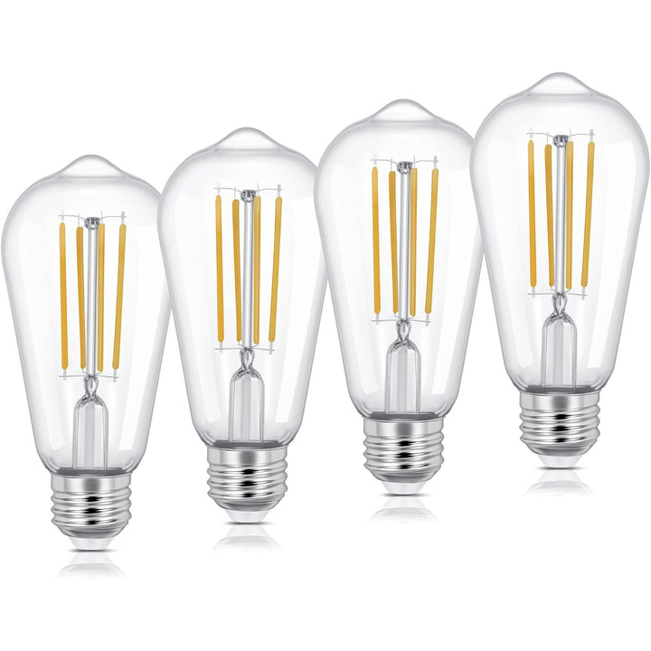 Vintage E26 LED 6W Edison Bulb Dimmable ST58 Light Bulbs 850LM Vintage Edison Clear Glass LED Filament Light Bulbs CRI90+, Clear Glass Style for Home, Offic (5000K-Daylight White, 4 Pack)