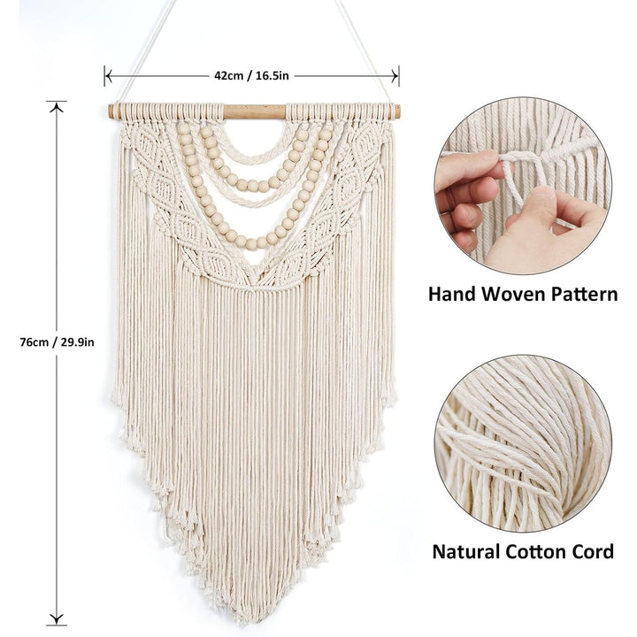 Small Macrame Wall Hanging Boho Handmade Woven Tapestry Bohemian Wall Art Decor with Chic Wooden Beads Home Decor for Bedroom Living Room Apartment Dorm Gallery Wedding 16.5"x28"