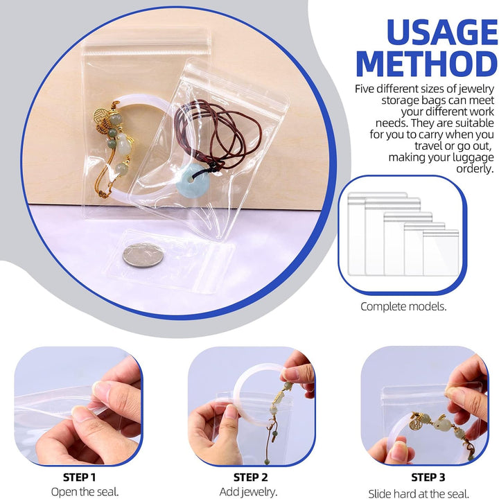 160Pcs 5 Size PVC Self Seal Jewelry Bags Plastic Zipper Bag Clear Storage Bags Jewelry Packaging Pouch with 30Pcs Anti Tarnish Tabs Strips Kit for Holding Jewelry Necklace Earring Ring Bracelet