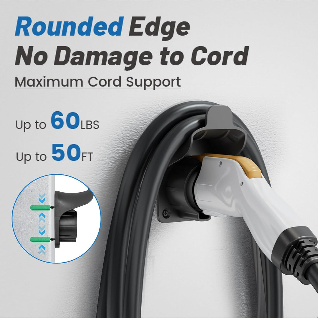 EV Charger Holder Waterproof for SAE J1772, Wall Mount Nozzle Holster Dock for Indoor Outdoor, Electric Vehicle EVSE PHEV Charging Plug Cable Hanger Cord Organizer, PC Heat Resistance -22~122?