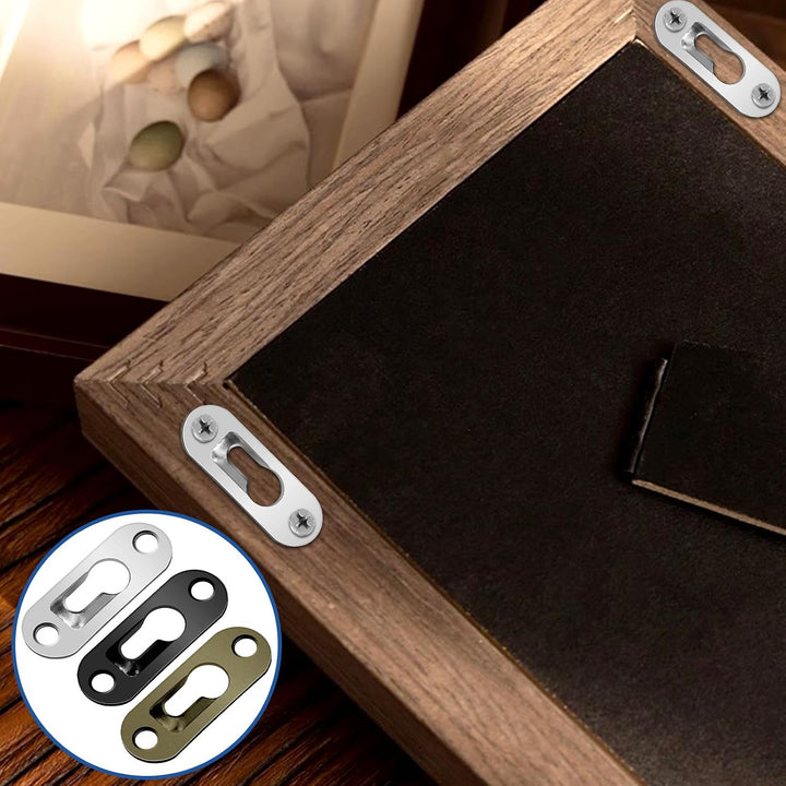 180pcs 45 x 16mm Keyhole Hangers, Silver/Black/Bronze Keyhole Shelf Hanger with Screw, Single Keyhole Hanging Plate for Wall Mounting Coat Rack, Wooden Board, Mug