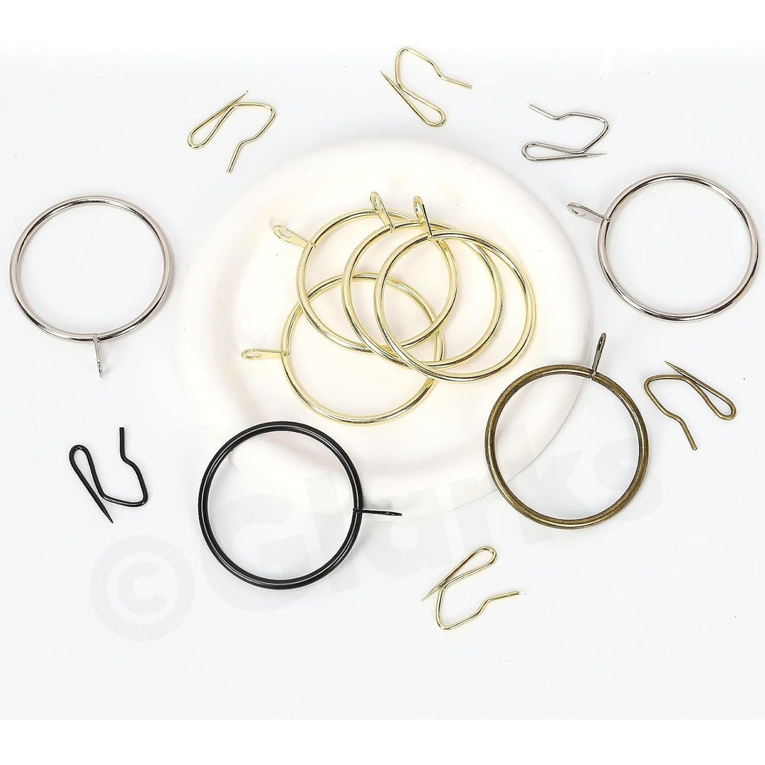 30 Sets 42mm/1.7inch Black Metal Drapery Curtain Hanging Rings Set, Includes 30pcs Curtain Rings and 30pcs Drapery Pin Hooks, Drape Sliding Eyelet Rings for Sliding Window Bathroom Door