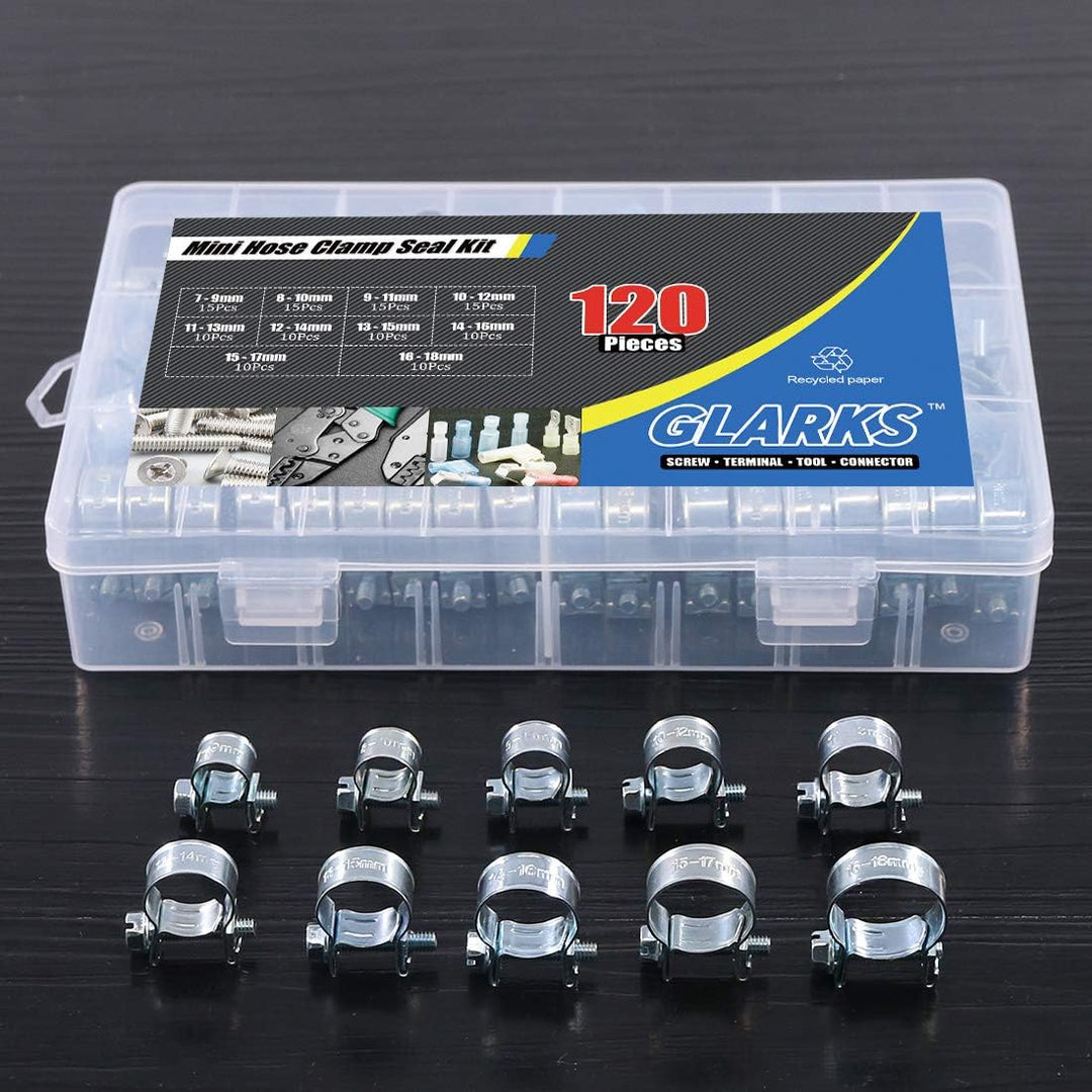 120Pcs 10 Size Mini Fuel Injection Style Hose Clamp Assortment Kit For Diesel Petrol Pipe