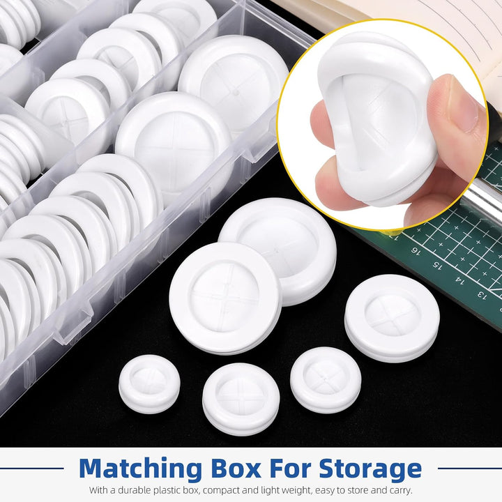 52pcs 6 Sizes Double Sided Round Rubber Hole Plug Set, White Rubber Grommet Double Sided Electrical Wire Gaskets, Hole Synthetic Rubber Plug for Wire, Cable Protection