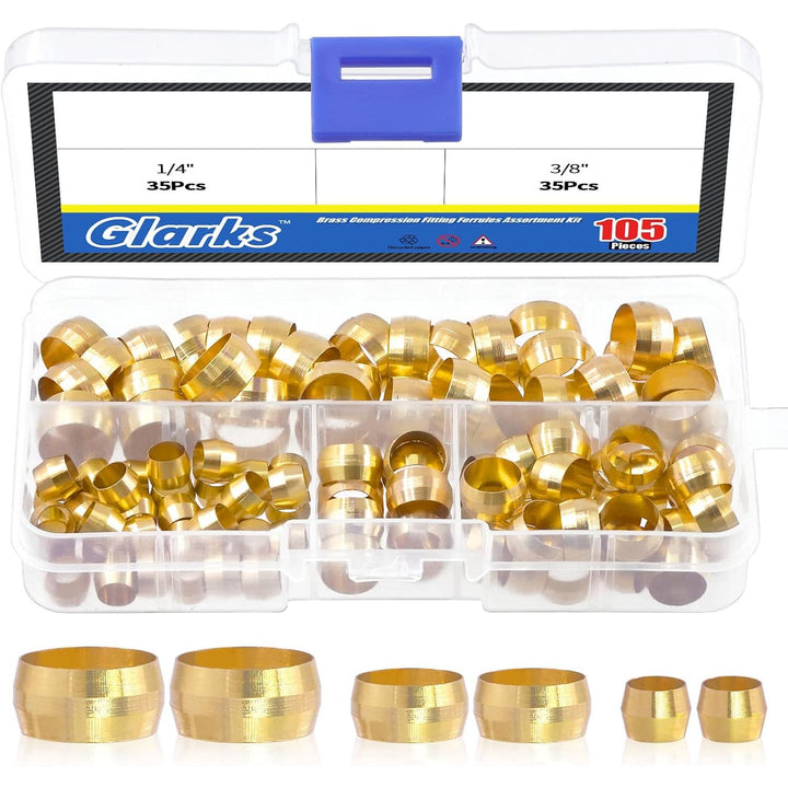 220Pcs Brass Compression Sleeves Ferrules, Tube OD 4mm 6mm 8mm 10mm 12mm 13mm 14mm 16mm Brass Compression Fitting Assortment Kit